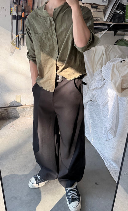 RAW LINEN OVERSHIRT [OLIVE]