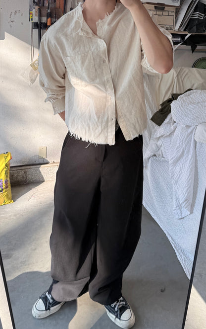 RAW LINEN OVERSHIRT [IVORY]