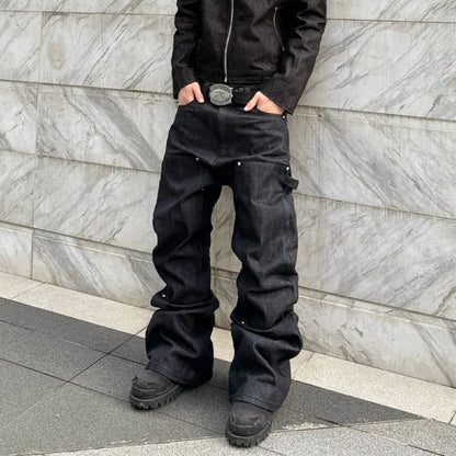 STUDDED BOOTCUT CARPENTER PANTS [UNIFORM BLACK]