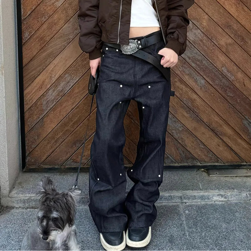 STUDDED BOOTCUT CARPENTER PANTS [UNIFORM BLACK]